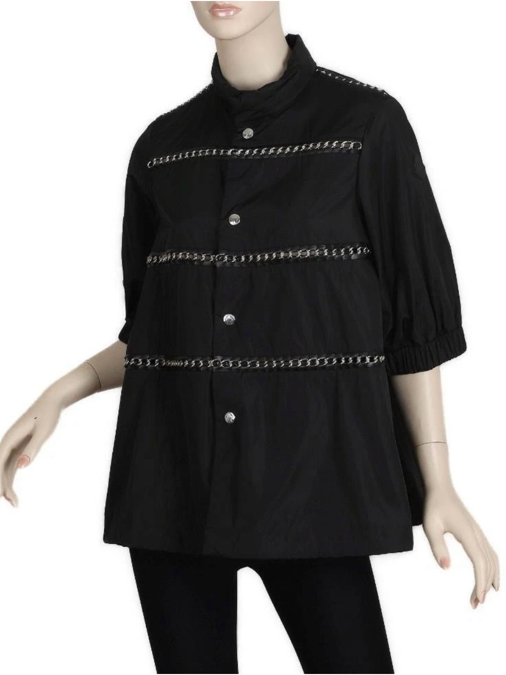 NEW MONCLER GENIUS "SILVER" NOIR KEI NINOMIYA CHAIN LEATHER DETAIL JACKET 0/XS